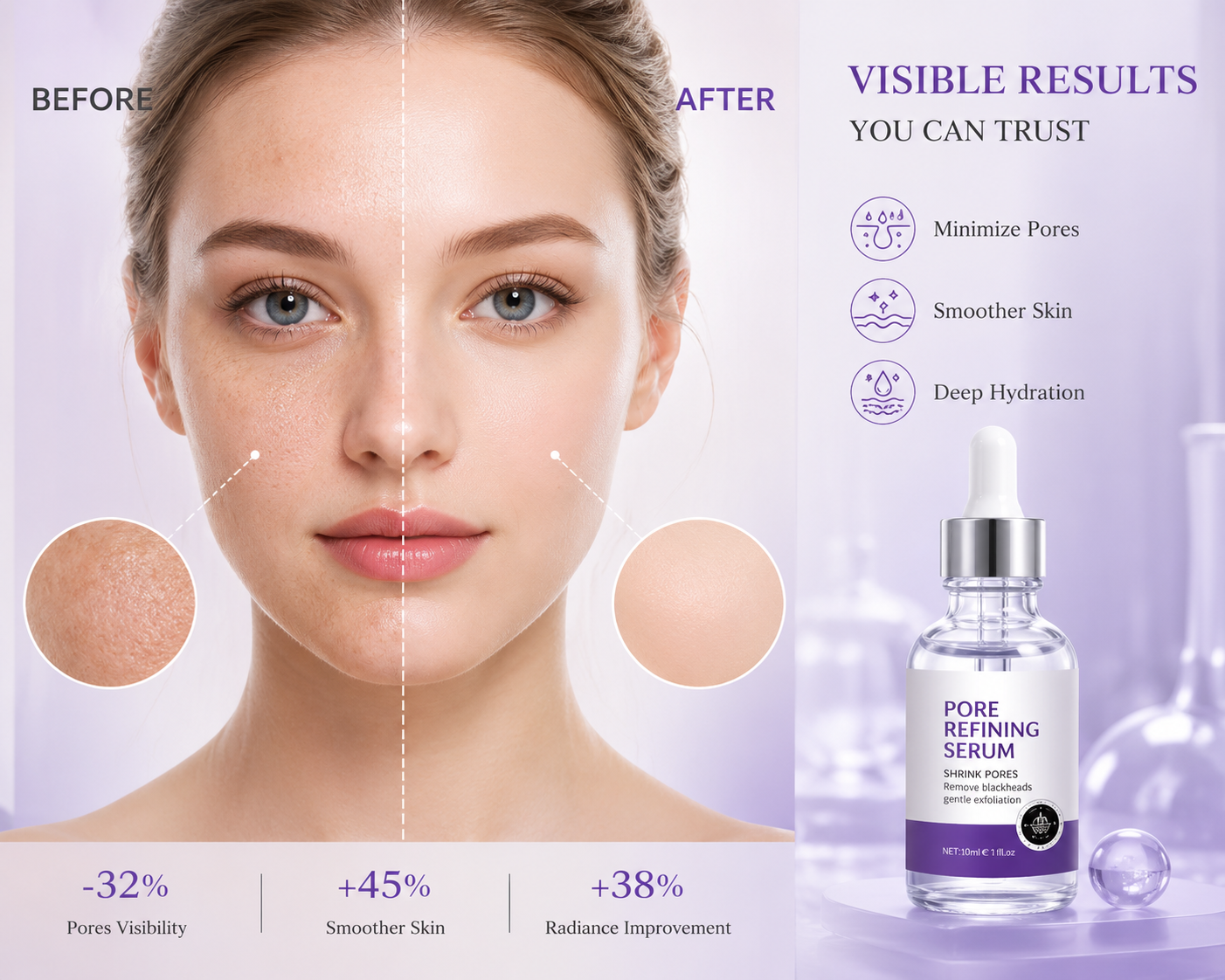 Hydrating Pore Refining Facial Serum for Smooth, Healthy Looking and Radiant Skin