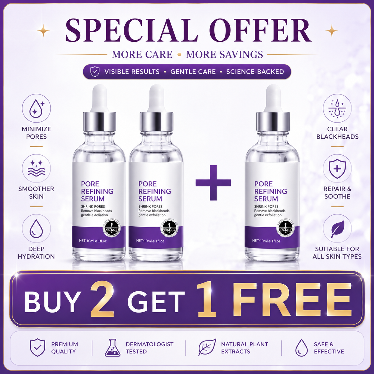 Hydrating Pore Refining Facial Serum for Smooth, Healthy Looking and Radiant Skin