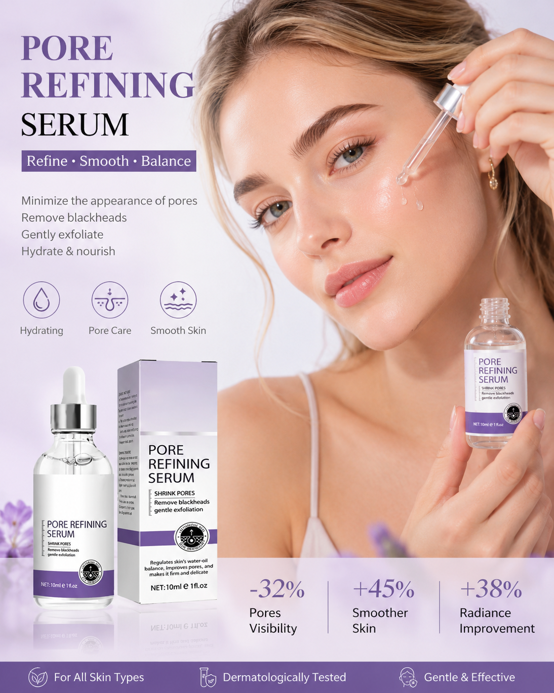 Hydrating Pore Refining Facial Serum for Smooth, Healthy Looking and Radiant Skin