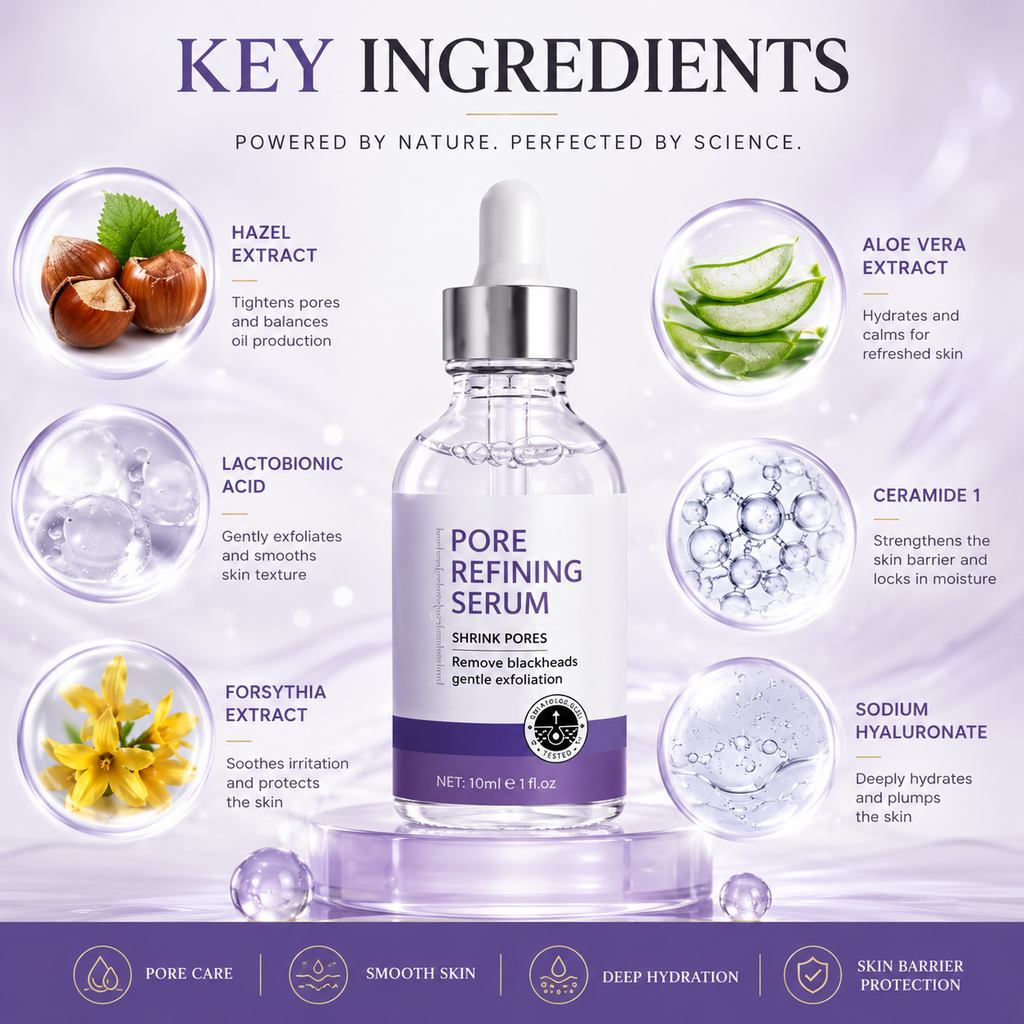 Hydrating Pore Refining Facial Serum for Smooth, Healthy Looking and Radiant Skin